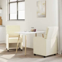 vidaXL Eetkamerstoelen met Wieltjes 2 st Kunstleer Crème