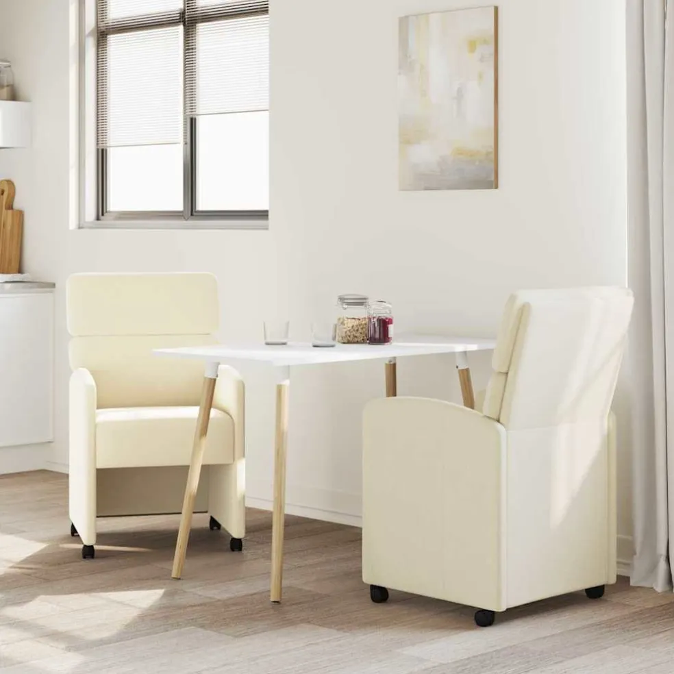 vidaXL Eetkamerstoelen met Wieltjes 2 st Kunstleer Crème