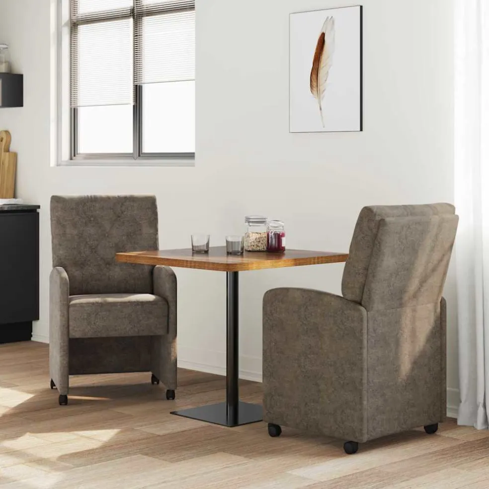 vidaXL Eetkamerstoelen met Wieltjes 2 st Nep Suede Leer Donkergrijs