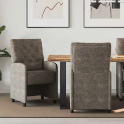 vidaXL Eetkamerstoelen met Wieltjes 2 st Nep Suede Leer Donkergrijs