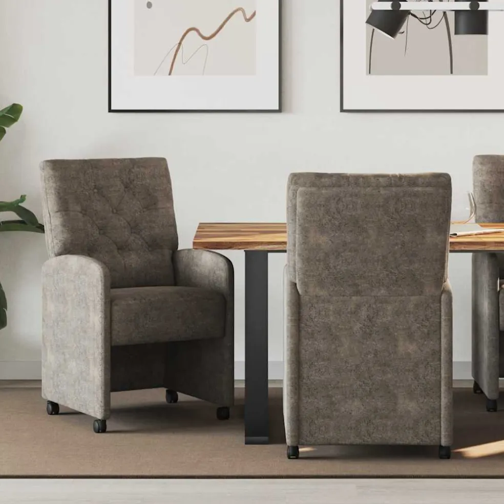 vidaXL Eetkamerstoelen met Wieltjes 2 st Nep Suede Leer Donkergrijs