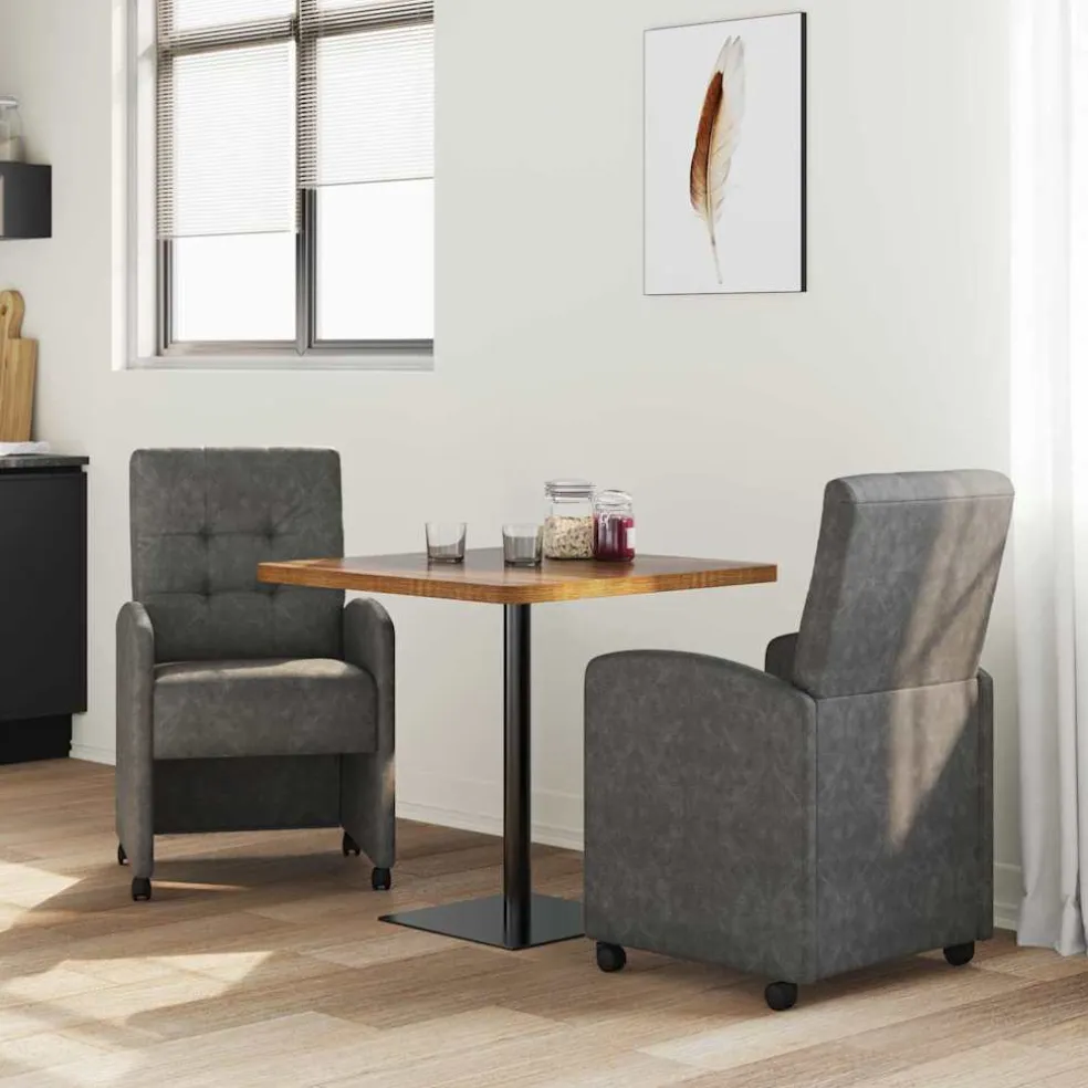vidaXL Eetkamerstoelen met Wieltjes 2 st Kunstleer Zwart