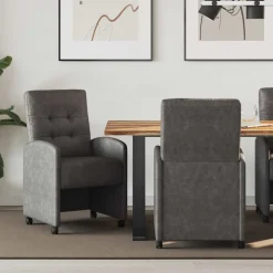 vidaXL Eetkamerstoelen met Wieltjes 2 st Kunstleer Zwart