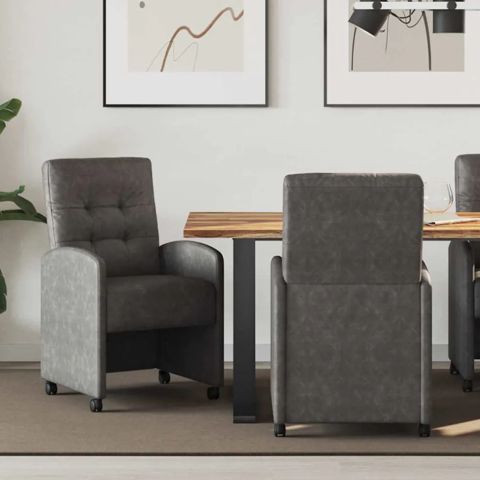 vidaXL Eetkamerstoelen met Wieltjes 2 st Kunstleer Zwart