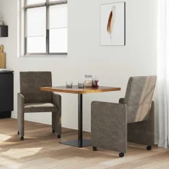 vidaXL Eetkamerstoelen met Wieltjes 2 st Faux suede leer Donkergrijs