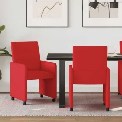 vidaXL Eetkamerstoelen met Wieltjes 2 st Kunstleer Rood