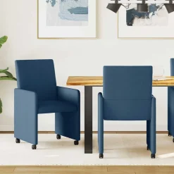 vidaXL Eetkamerstoelen met Wieltjes 2 st Stof Blauw 57 x 66 x 94 cm