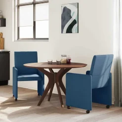 vidaXL Eetkamerstoelen met Wieltjes 2 st Stof Blauw 57 x 66 x 94 cm