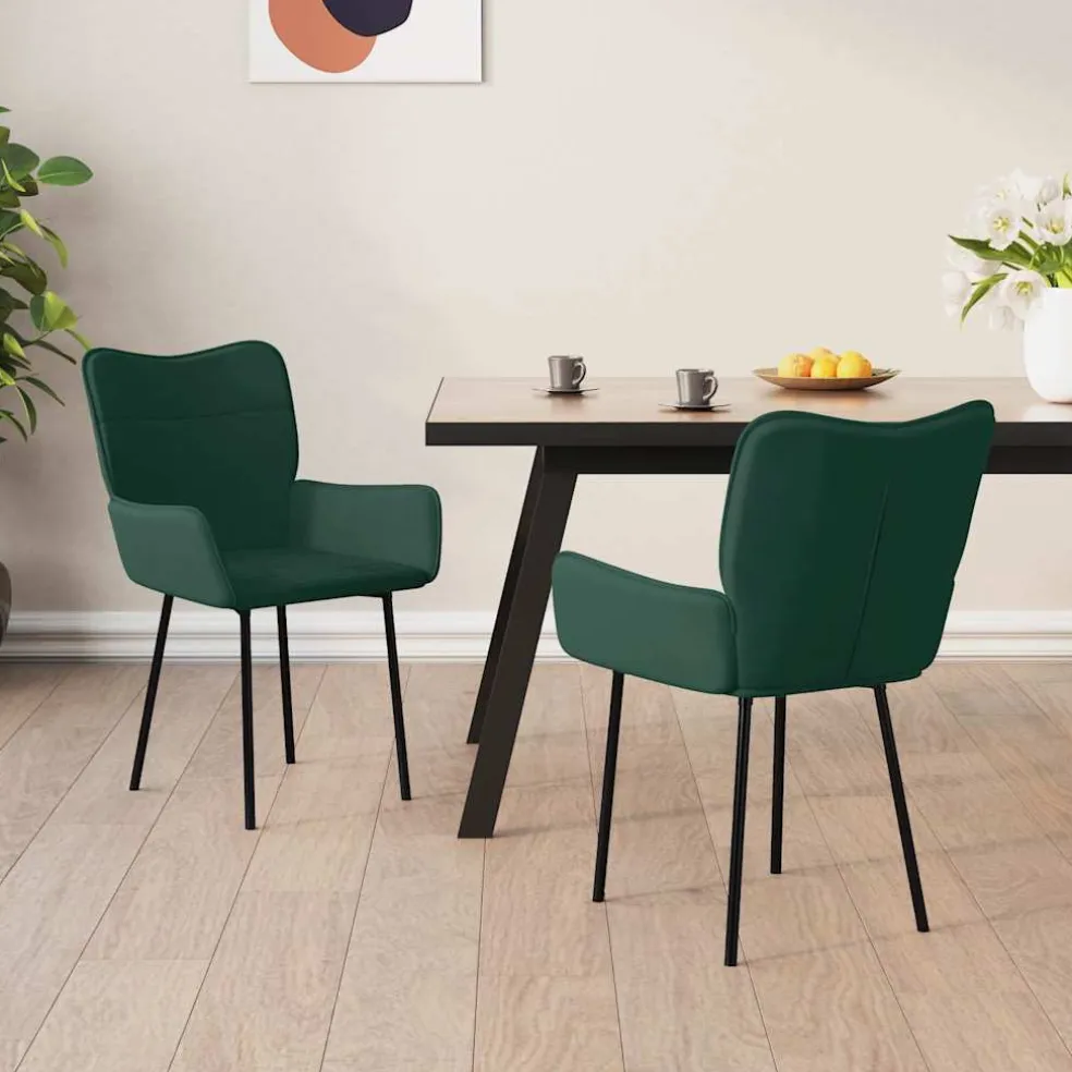 vidaXL Eetkamerstoelen 2 st fluweel donkergroen