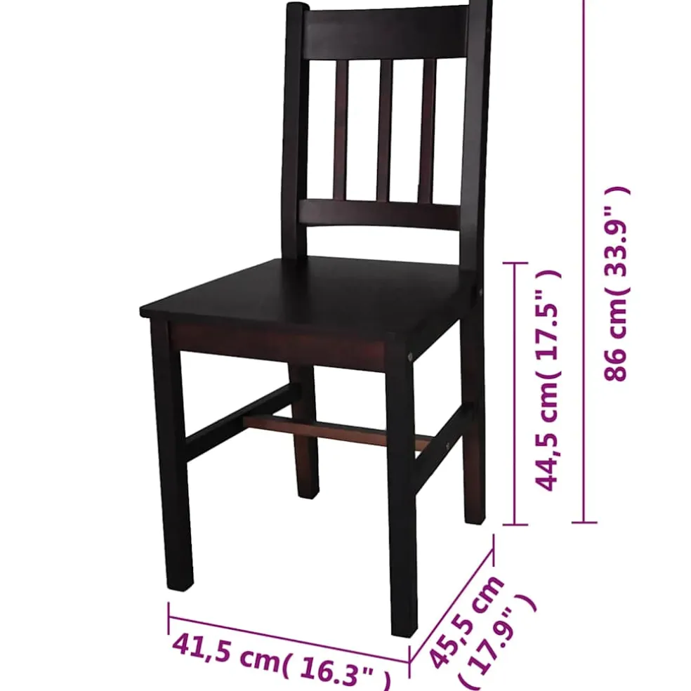 vidaXL Eetkamerstoelen 2 st grenenhout donkerbruin