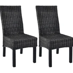 vidaXL Eetkamerstoelen 2 st kubu rattan en mahoniehout zwart