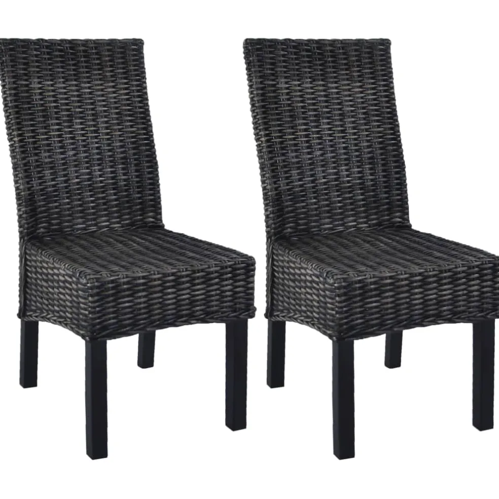 vidaXL Eetkamerstoelen 2 st kubu rattan en mahoniehout zwart