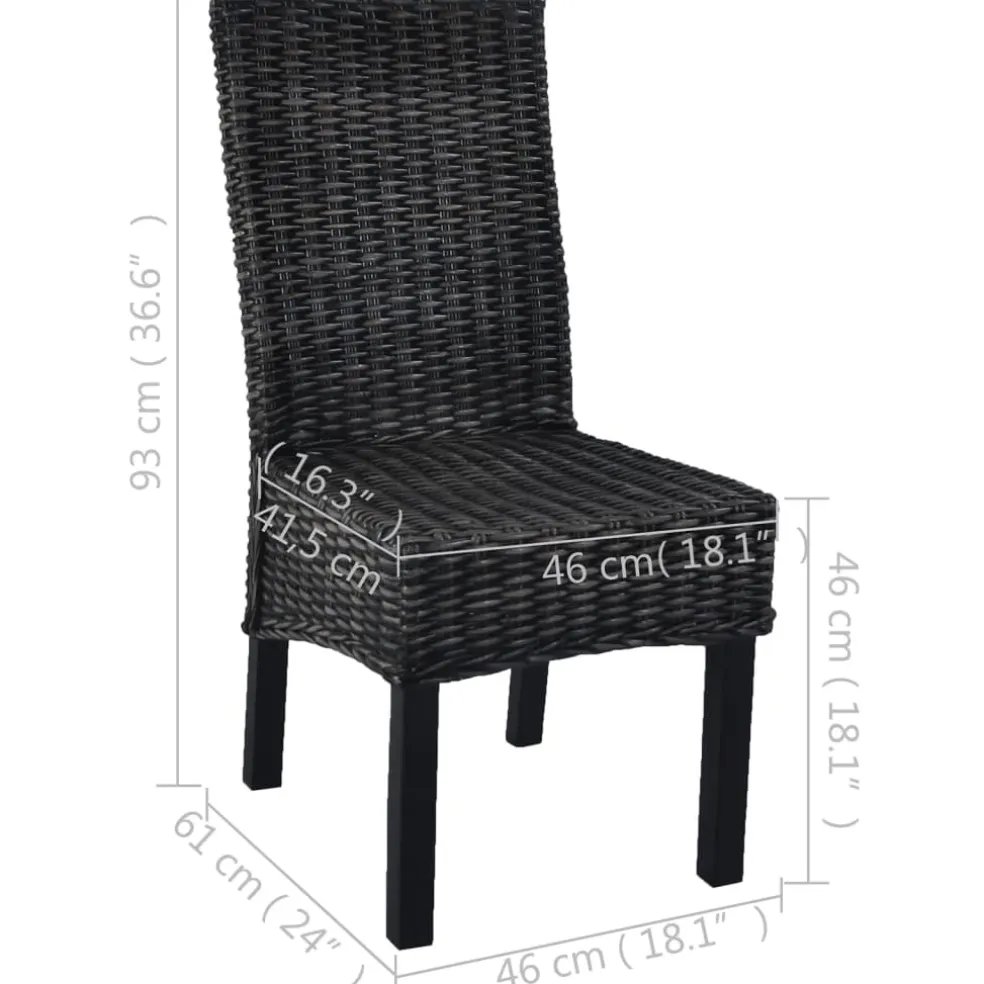 vidaXL Eetkamerstoelen 2 st kubu rattan en mahoniehout zwart