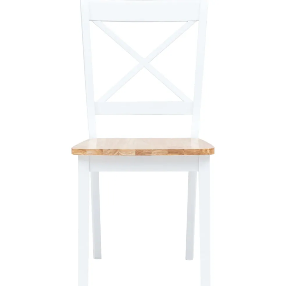 vidaXL Eetkamerstoelen 2 st massief rubberwood naturel en wit