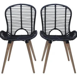 vidaXL Eetkamerstoelen 2 st natuurlijk rattan zwart