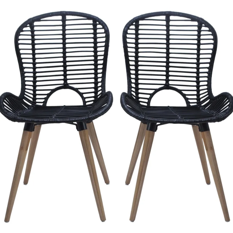 vidaXL Eetkamerstoelen 2 st natuurlijk rattan zwart