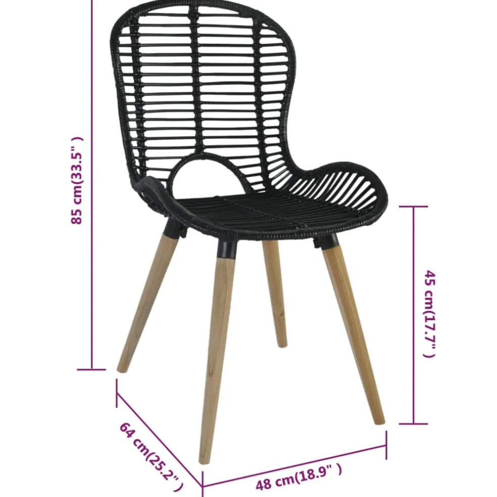 vidaXL Eetkamerstoelen 2 st natuurlijk rattan zwart