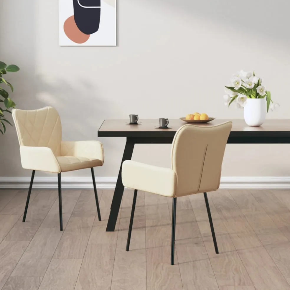 vidaXL Eetkamerstoelen 2 st stof crèmekleurig