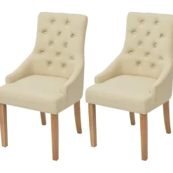 vidaXL Eetkamerstoelen 2 st stof crèmekleurig