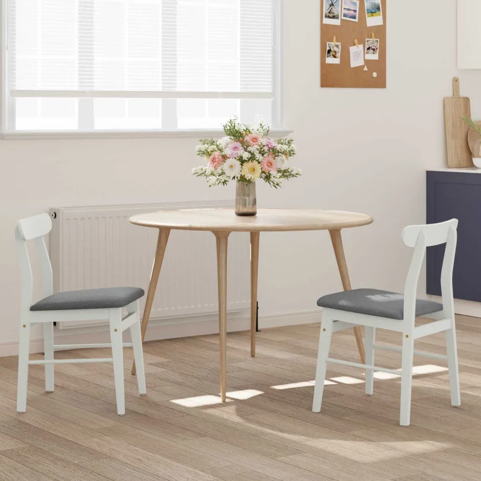 vidaXL Eetkamerstoel 2 st Massief Rubberhout Wit en Grijs