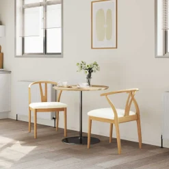 vidaXL Eetkamerstoel 2 st Massief Rubberhout Natuurlijk en Licht