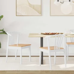 vidaXL Eetkamerstoel 2 st Massief Rubberhout wit en naturel