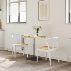 vidaXL Eetkamerstoel 2 st Massief Rubberhout Wit en Natuurlijk