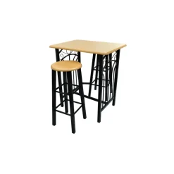 vidaXL Eetset hout met zwart staal tan