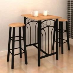 vidaXL Eetset hout met zwart staal tan