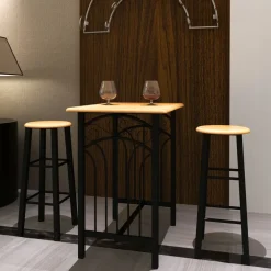 vidaXL Eetset hout met zwart staal tan