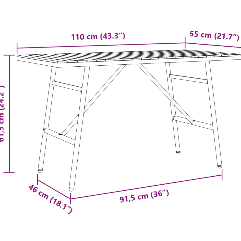 vidaXL Eettafel Bruin 110 x 55 x 61,5 cm Massief Acaciahout