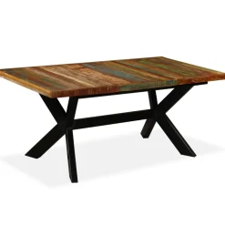 vidaXL Eettafel 180 cm massief gerecycled hout en stalen kruis
