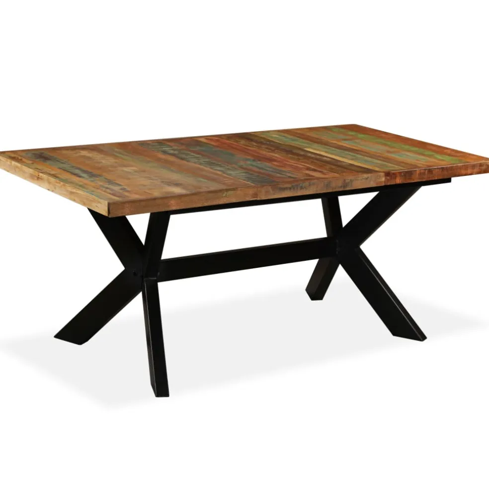 vidaXL Eettafel 180 cm massief gerecycled hout en stalen kruis