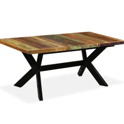 vidaXL Eettafel 180 cm massief gerecycled hout en stalen kruis