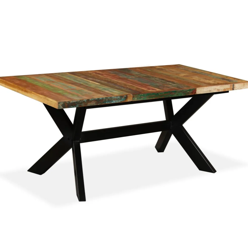 vidaXL Eettafel 180 cm massief gerecycled hout en stalen kruis