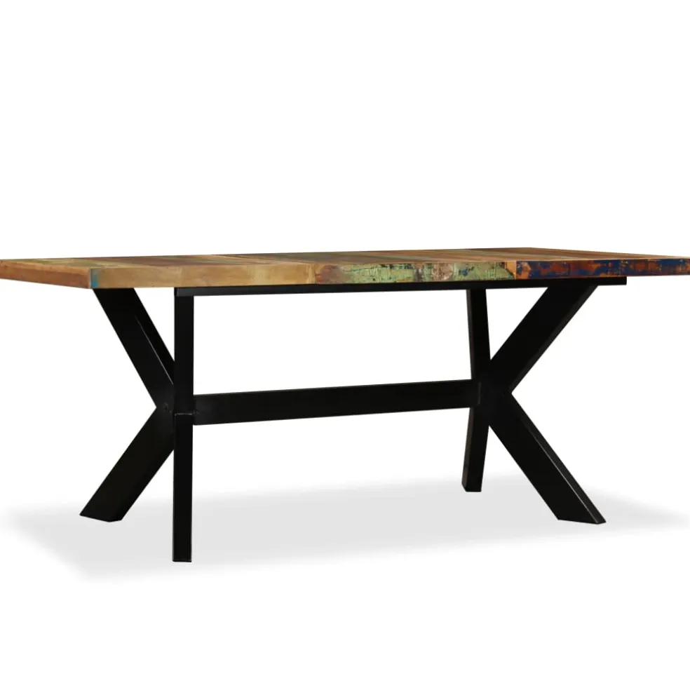 vidaXL Eettafel 180 cm massief gerecycled hout en stalen kruis
