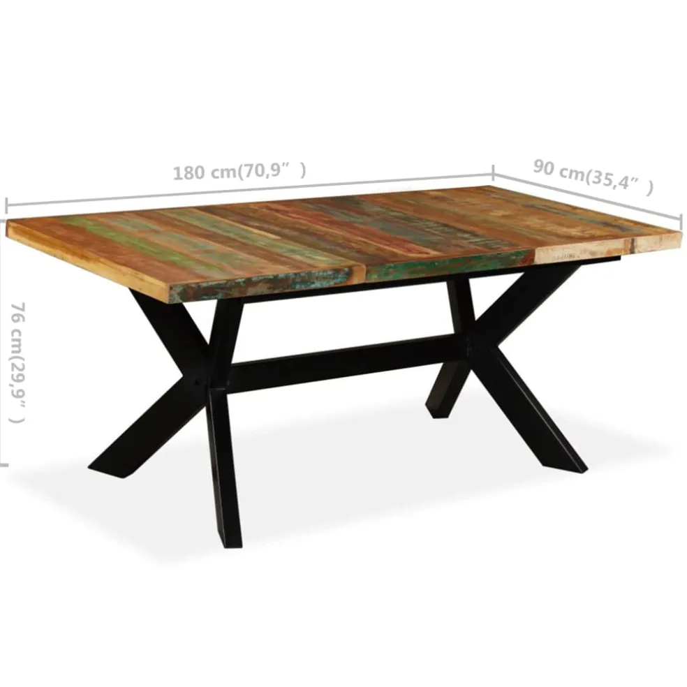 vidaXL Eettafel 180 cm massief gerecycled hout en stalen kruis