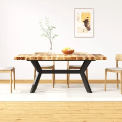 vidaXL Eettafel 180 cm massief mangohout en stalen kruis