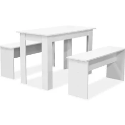 vidaXL Eettafel en banken 3 st bewerkt hout wit
