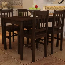 vidaXL Eettafel met 4 stoelen hout bruin