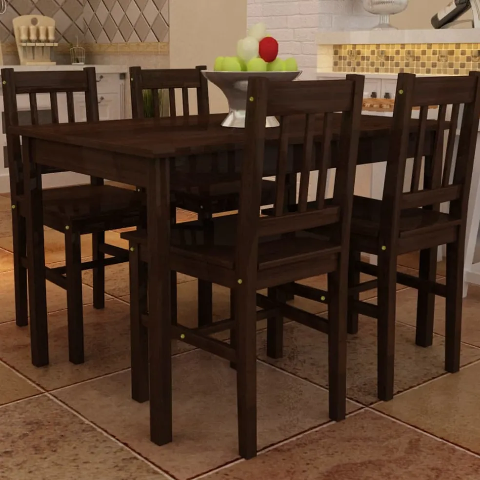 vidaXL Eettafel met 4 stoelen hout bruin