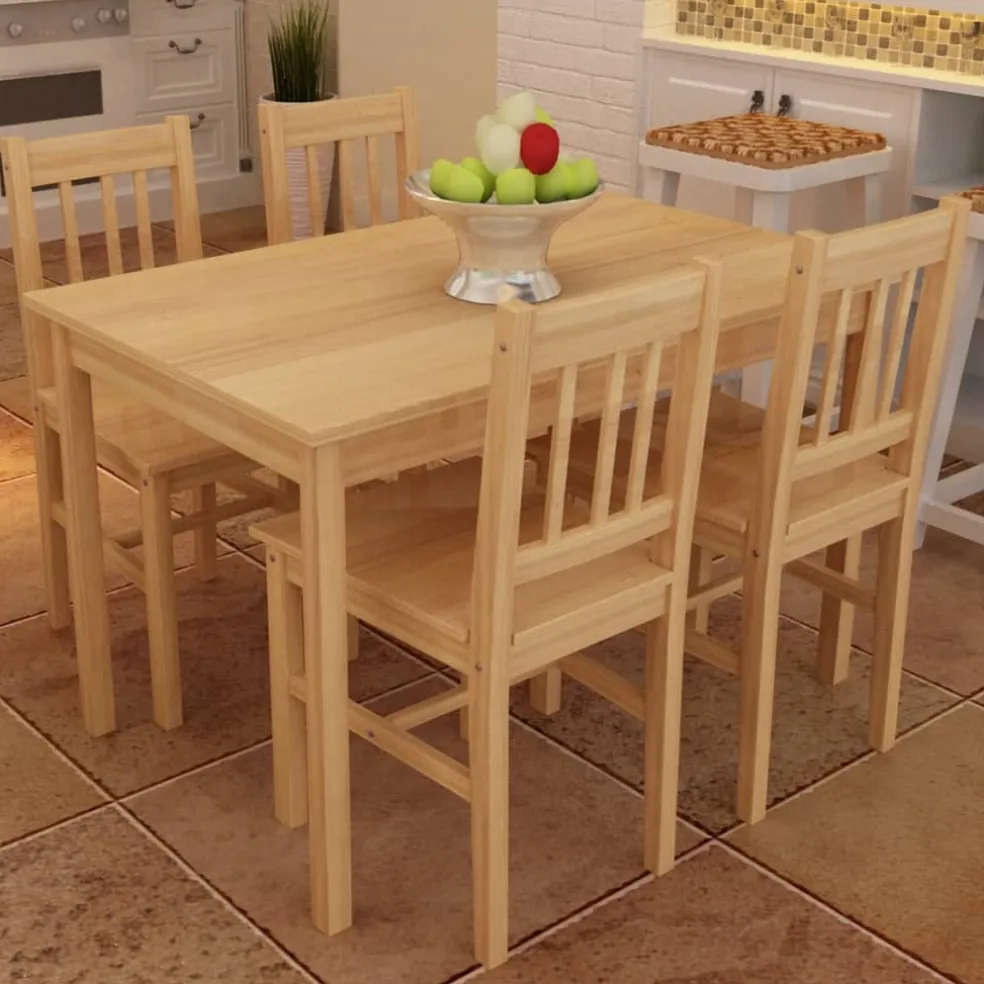 vidaXL Eettafel met 4 stoelen hout naturel