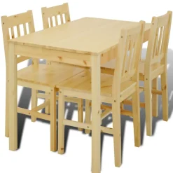 vidaXL Eettafel met 4 stoelen hout naturel