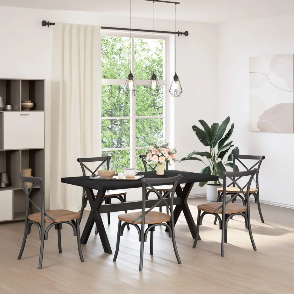 vidaXL Eettafel NOAIN 160 cm Massief grenenhout Zwart Rechthoekig