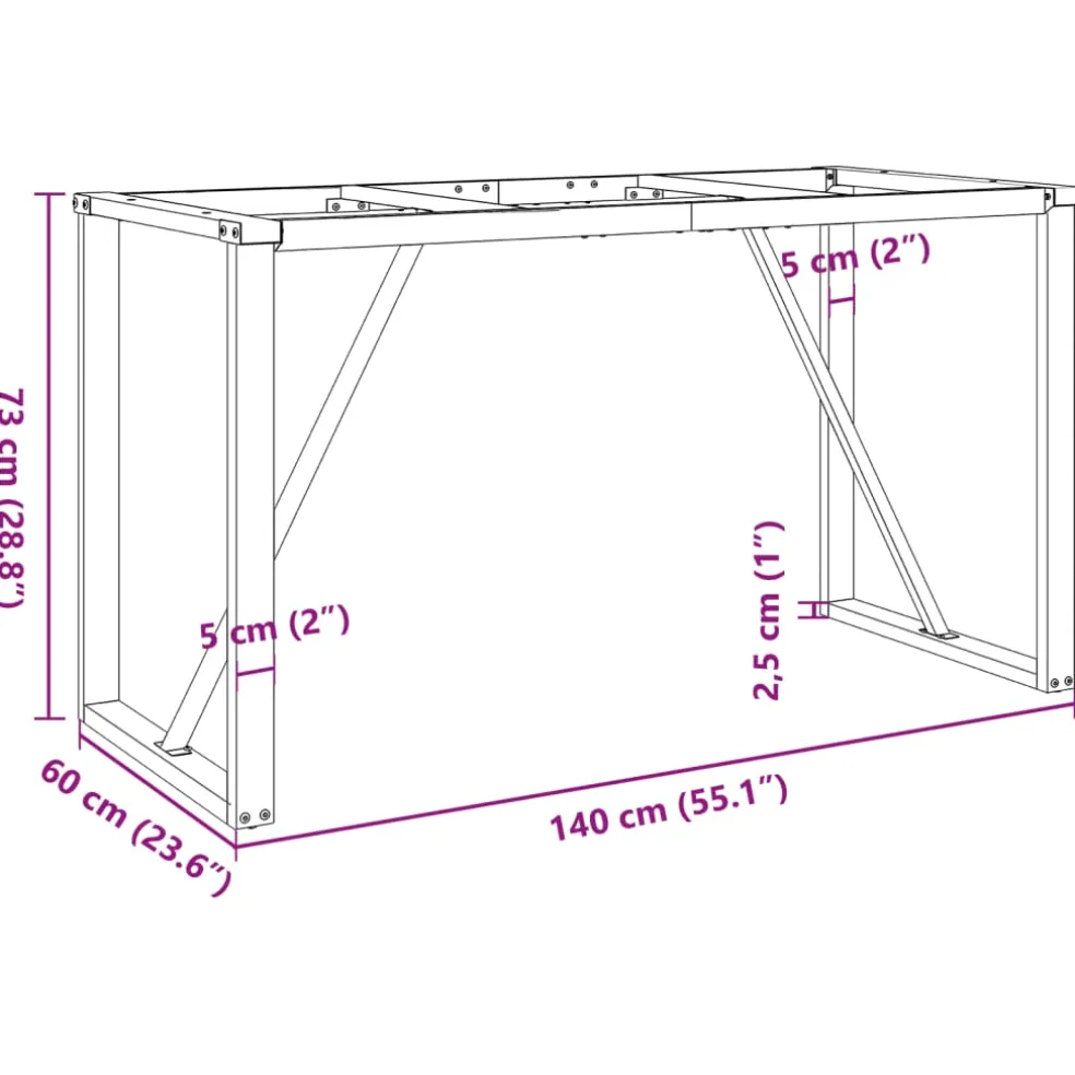 vidaXL Eettafelpoten O-frame 140x60x73 cm staal