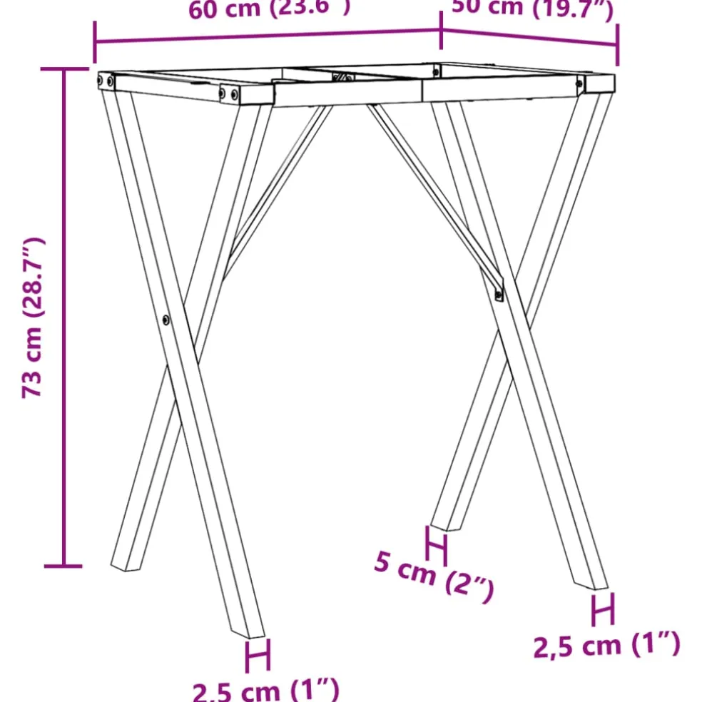 vidaXL Eettafelpoten X-frame 60x50x73 cm staal