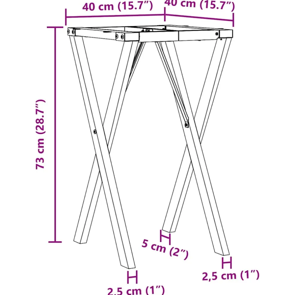 vidaXL Eettafelpoten X-frame 40x40x73 cm staal