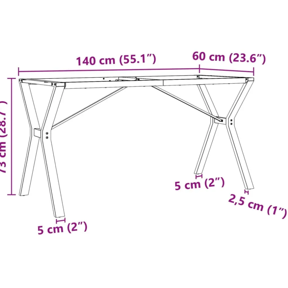 vidaXL Eettafelpoten Y-frame 140x60x73 cm staal