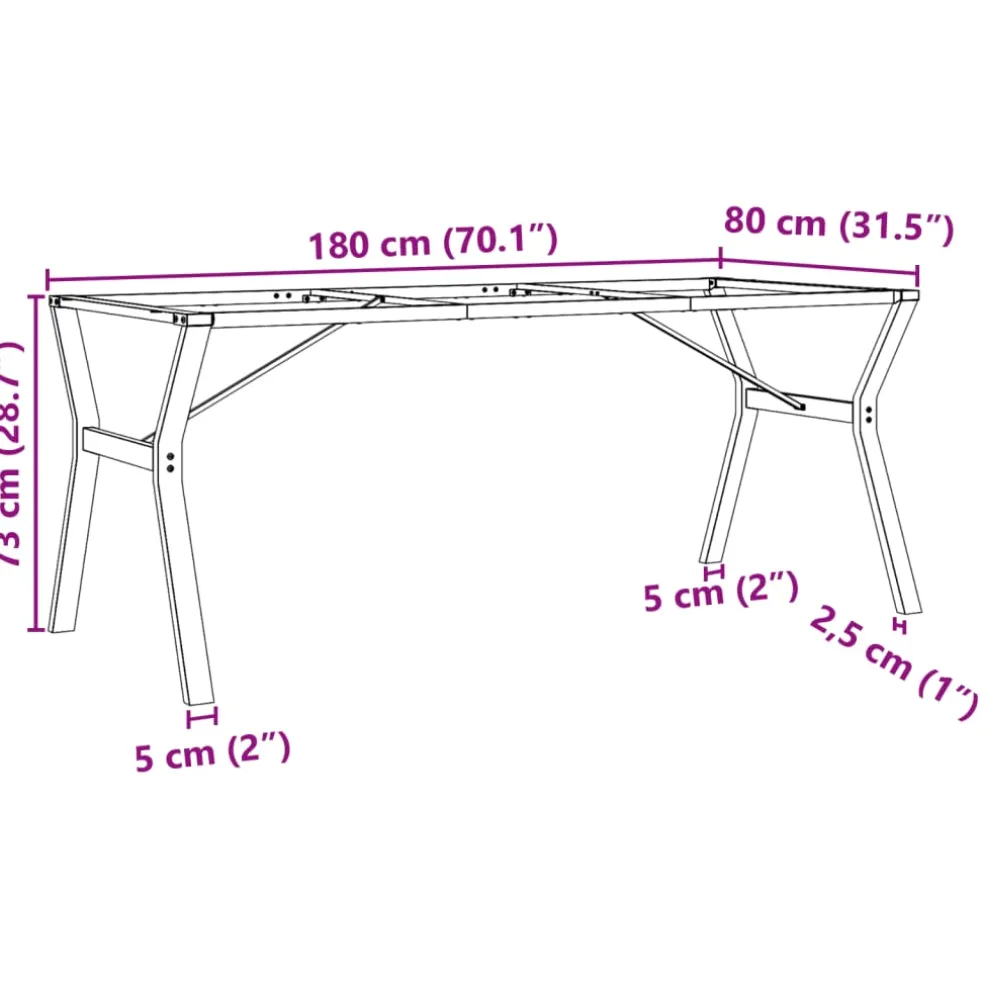 vidaXL Eettafelpoten Y-frame 180x80x73 cm staal