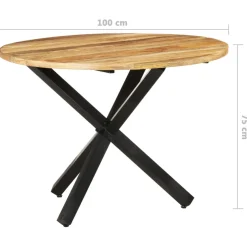 vidaXL Eettafel rond 100x100x75 cm ruw mangohout